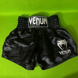 Venum Kids Boys Muay Thai Boxing Shorts Black Small Shiny Satin MMA Fight Gear